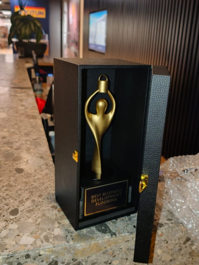Custom 3D printed corporate trophy in leather presentation box UAE